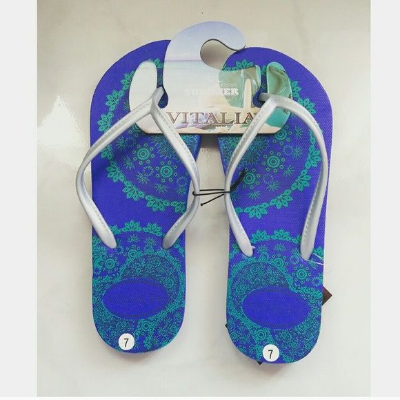 Shoes - Women Blue Pattern Flip Flop Slippers